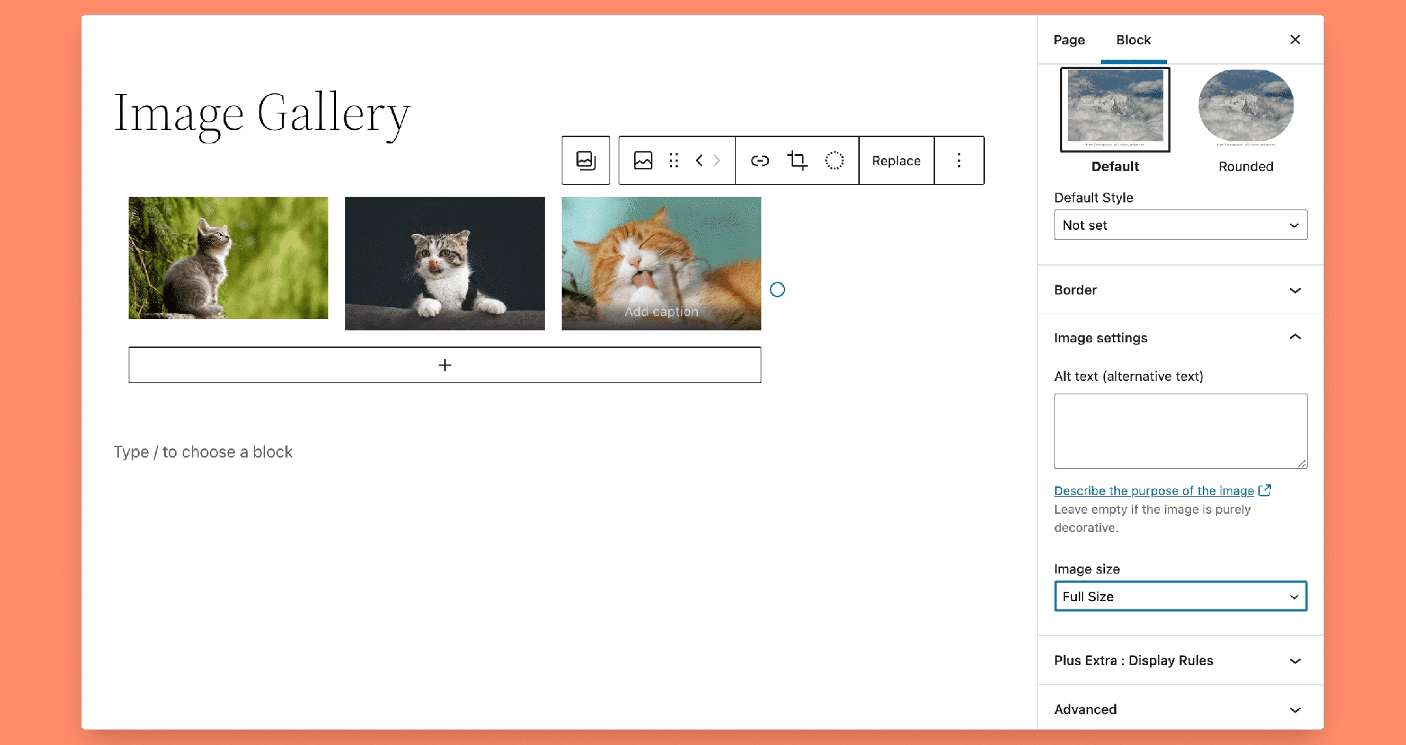 wordpress native image gallery block