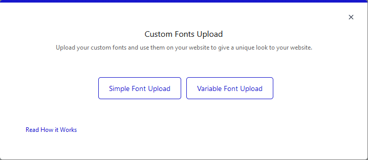 custom upload fonts popup