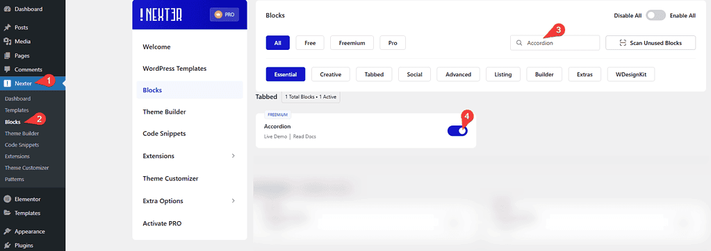 Nexter Blocks Accordion Activation 1