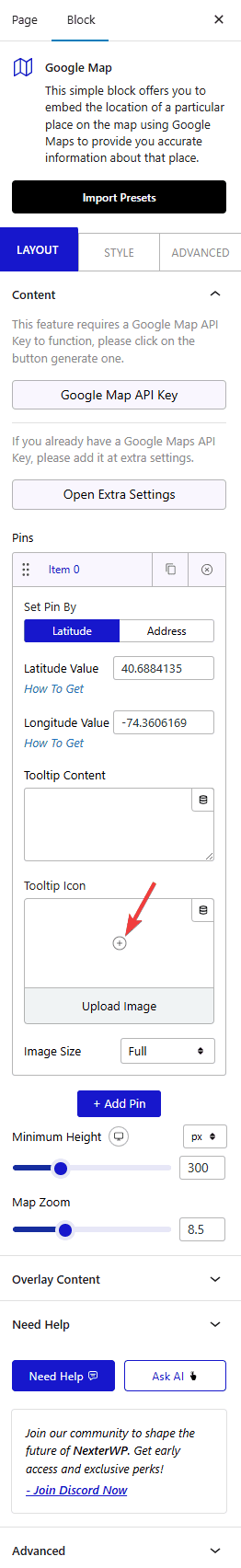 How to add custom markers in Google Maps in WordPress? 1 Nexter Blocks Google Maps Tooltip Icon