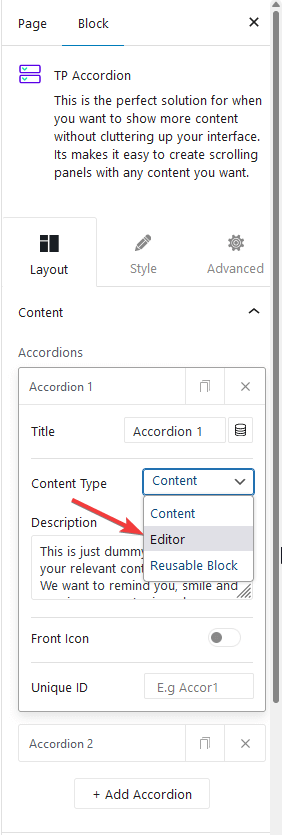 accordion content editor