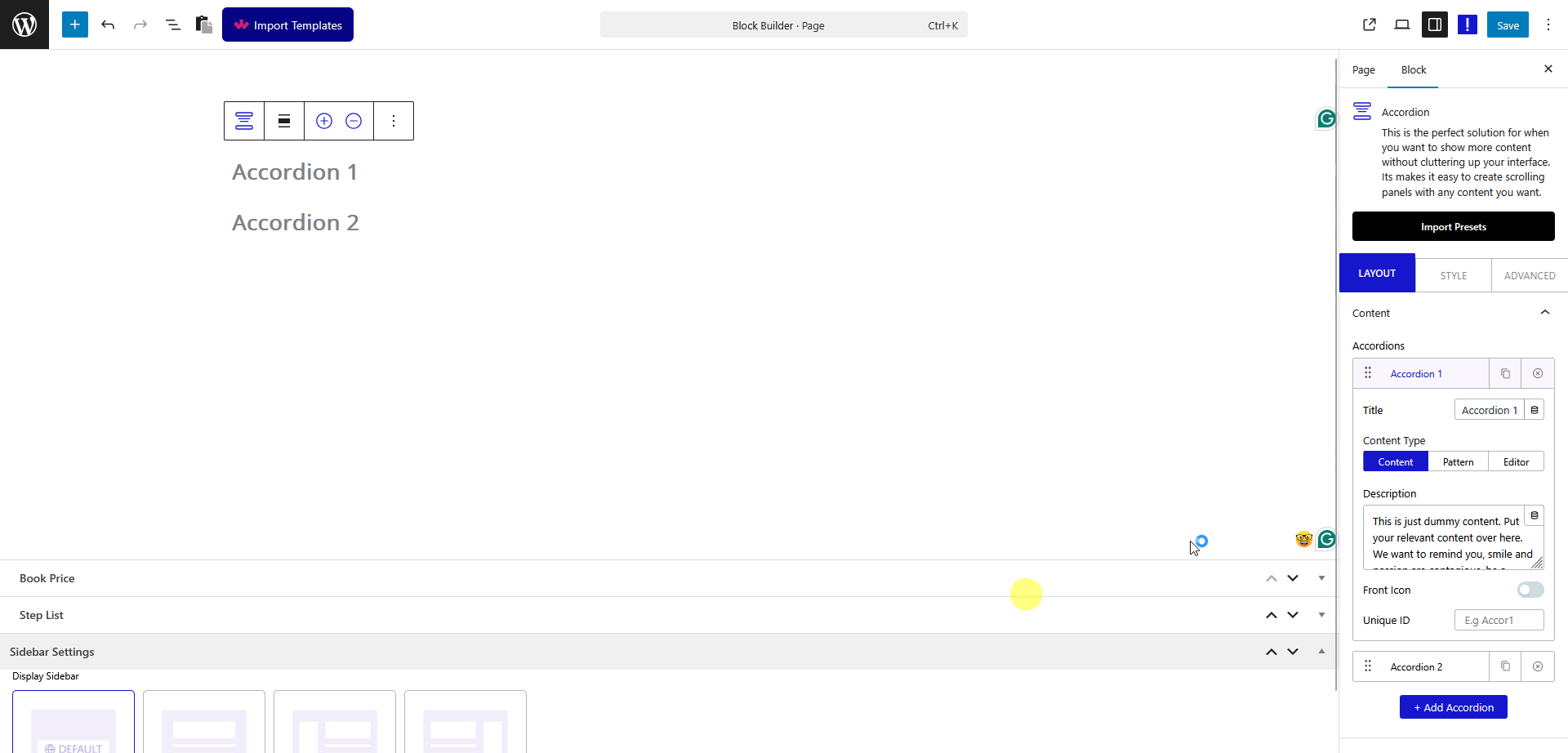 accordion dynamic content new