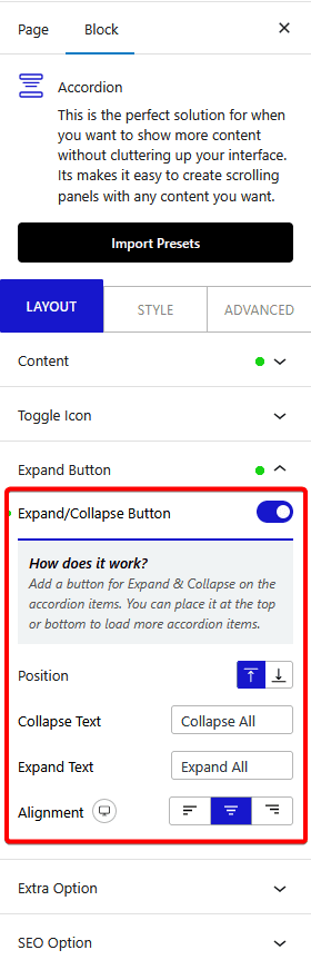 accordion expand collapse button new