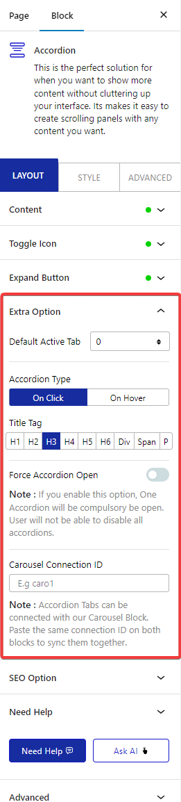 accordion extra options