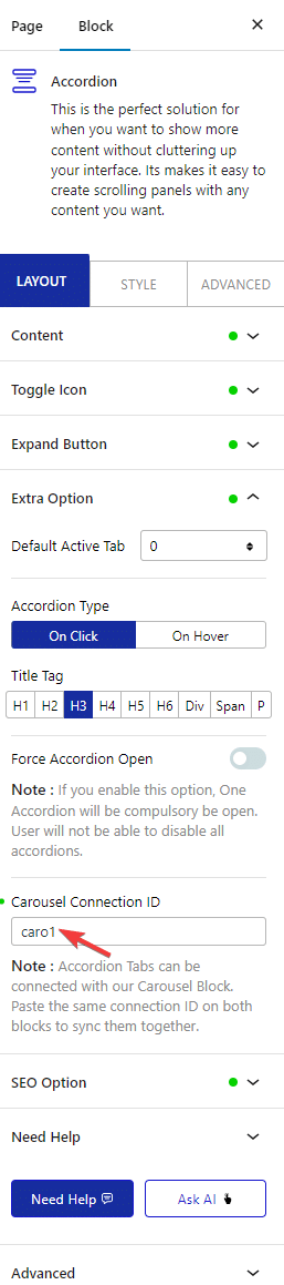 accordion layout carousel conn id