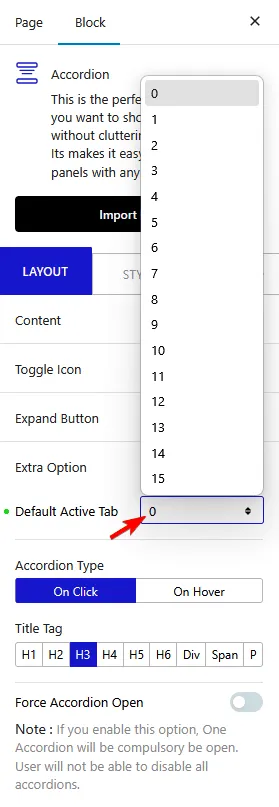 How to set close or open specific Accordion Item in WordPress? 1 accordion layout default active tab new