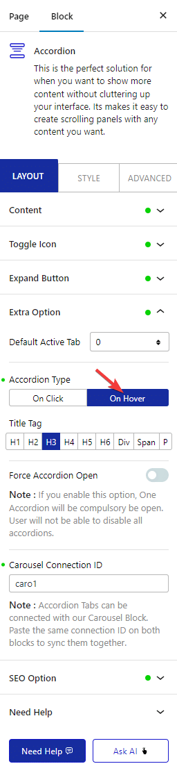 accordion layout type onhover