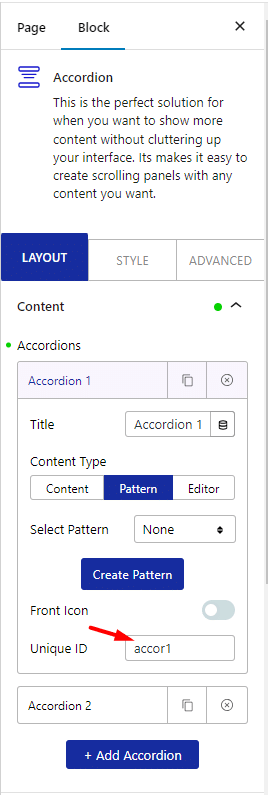 accordion layout unique id