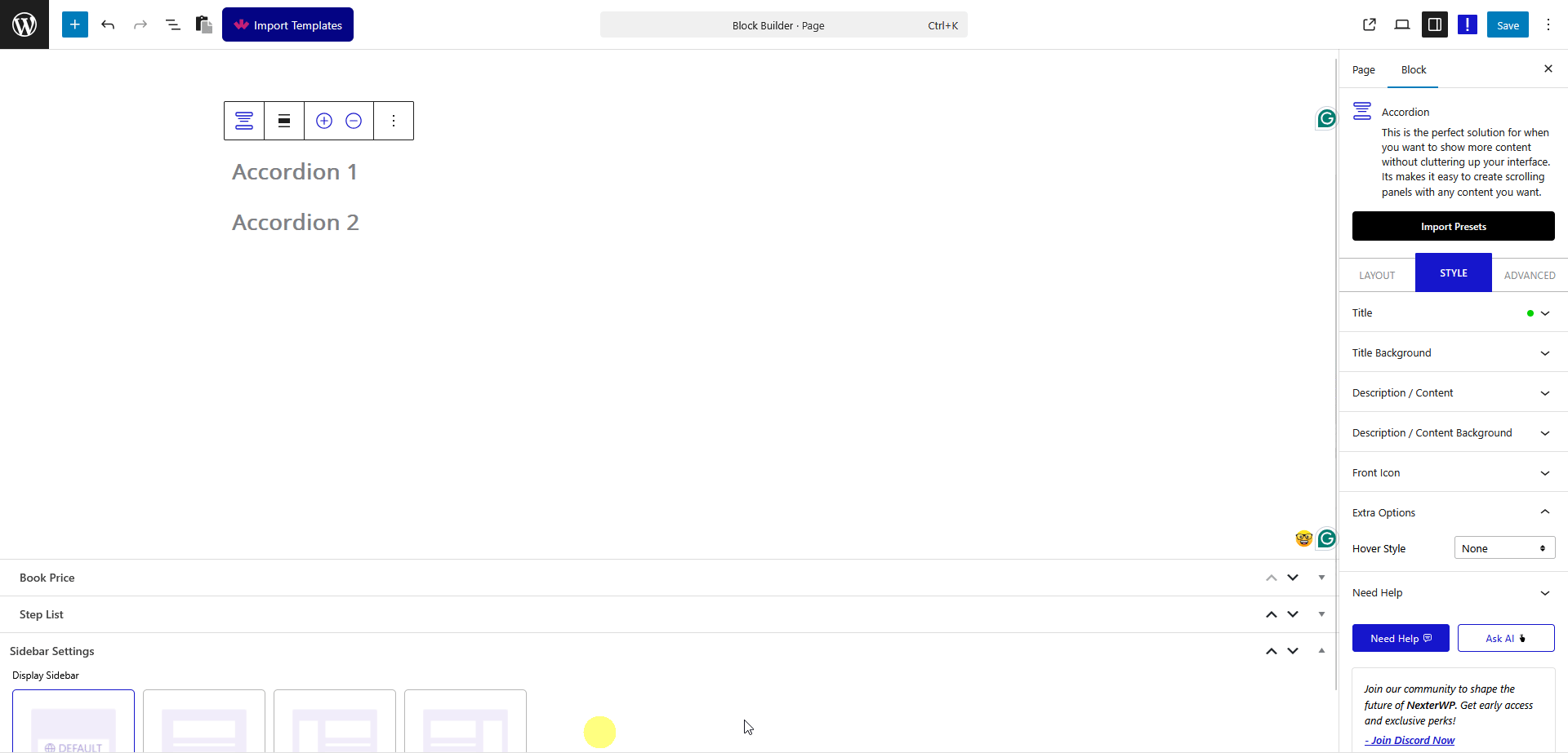 accordion style extra option hover style new