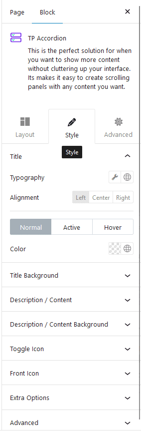 accordion style options