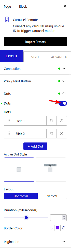 How to connect Carousel Remote Sync (Dots & Arrows) with WordPress Testimonials Block? 8 carousel anything carousel remote dots new