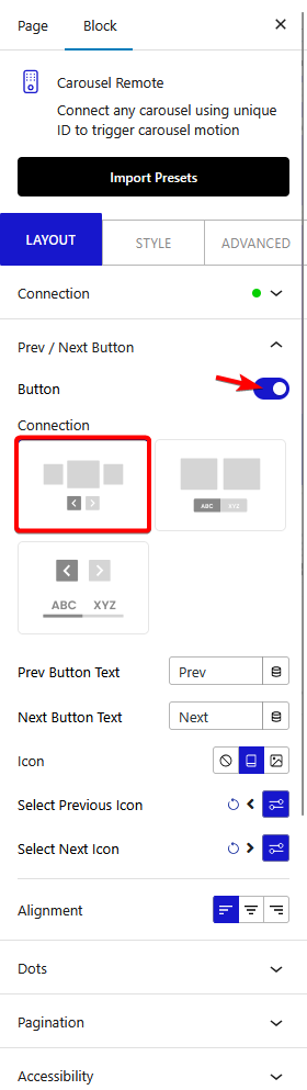 How to connect Carousel Remote Sync (Dots & Arrows) with WordPress Testimonials Block? 7 carousel anything carousel remote prev next button new