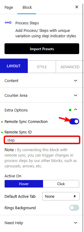 How to connect Process Steps with Carousel Anything Block in WordPress? 5 carousel anything carousel remote process steps sync id new