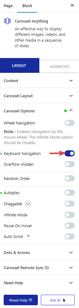 How to enable keyboard navigation to Carousel Slider in WordPress? 1 carousel anything keyboard navigation new one