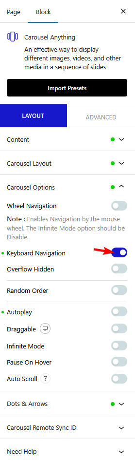 How to enable keyboard navigation to Carousel Slider in WordPress? 5 carousel anything keyboard navigation new one1