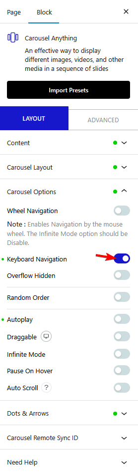 How to enable keyboard navigation to Carousel Slider in WordPress? 1 carousel anything keyboard navigation new one1