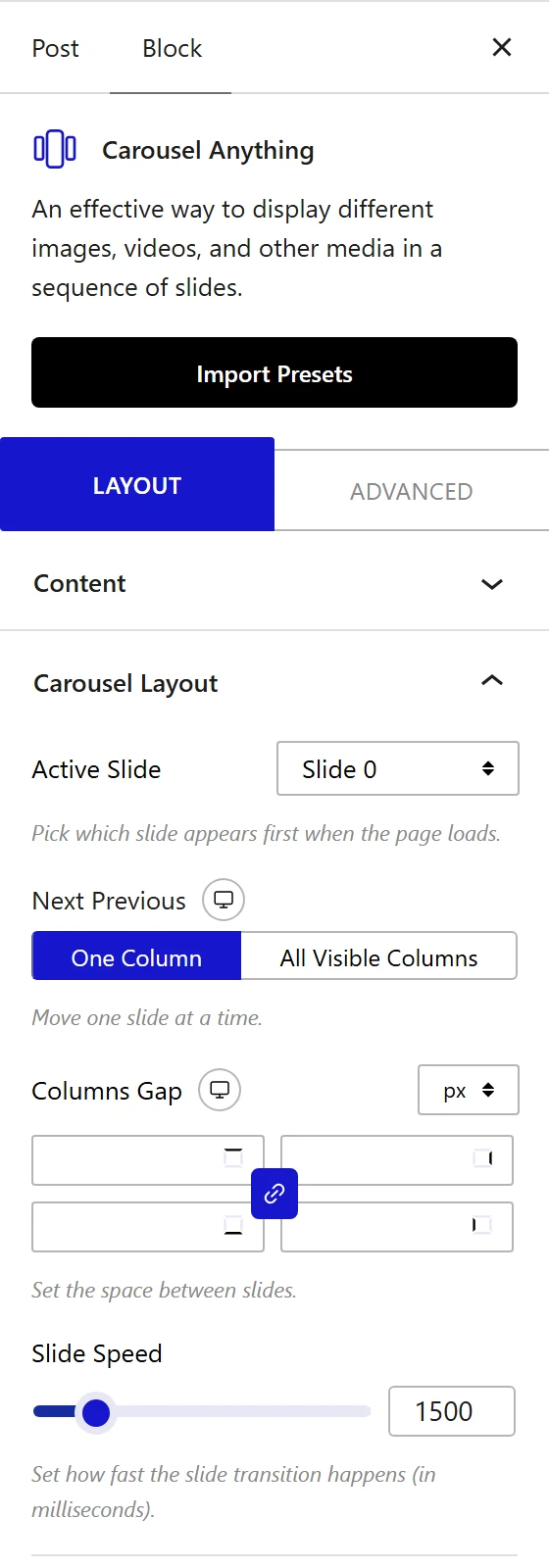 Adding the carousel inside the container