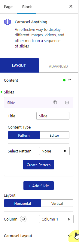carousel anything select content type pattern 1