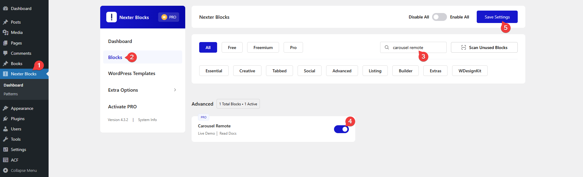 How to Connect WordPress Blocks with Carousel Remote Block? 1 carousel remote activate new