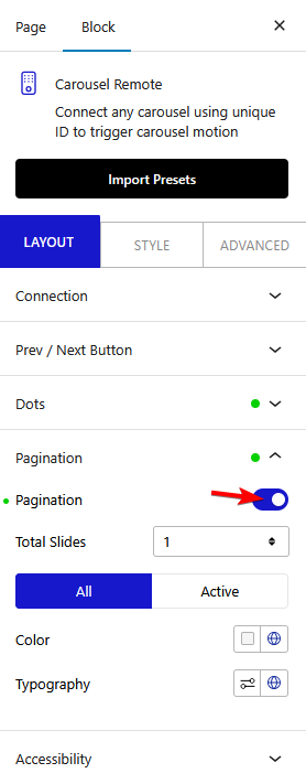 How to Connect WordPress Blocks with Carousel Remote Block? 10 carousel remote pagination new