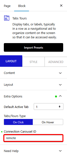 carousel remote tabs tours connection uid new