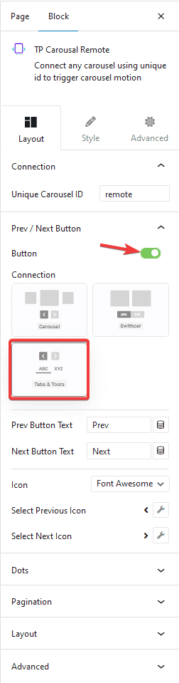 carousel remote tabs tours connection