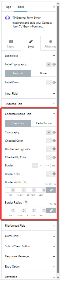 contact form 7 radio style