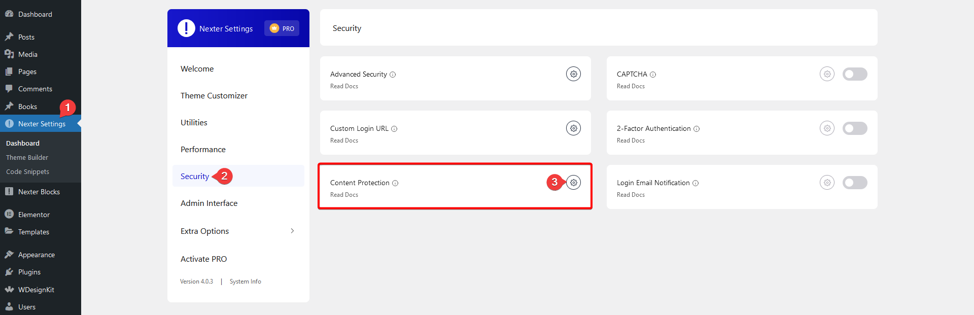 content protection settings