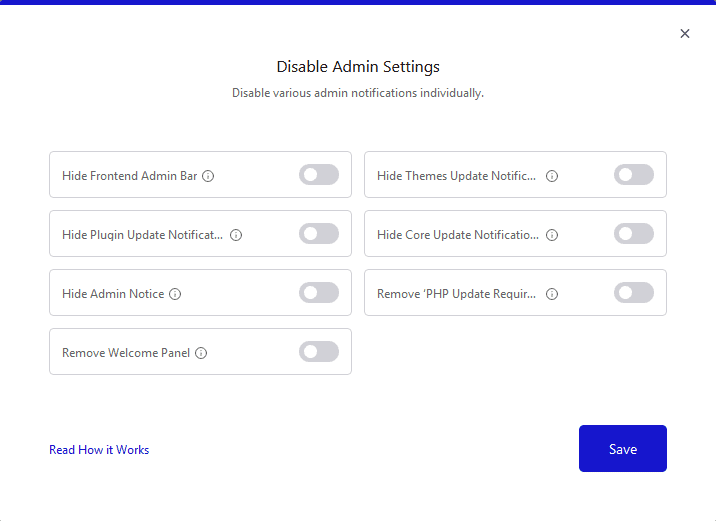 How to Disable Admin Notices and Hide Welcome Panel from WordPress Backend? 6 disable admin settings popup