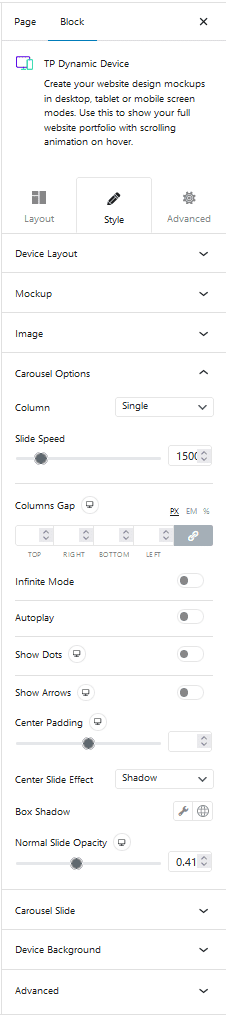 dynamic device carousel options