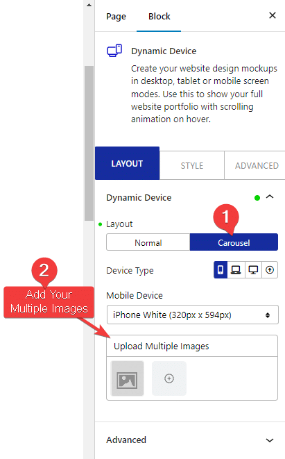 dynamic device carousel upload multiple image