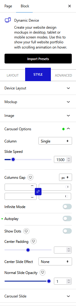 dynamic device style carousel options new