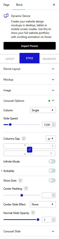 dynamic device style carousel options new