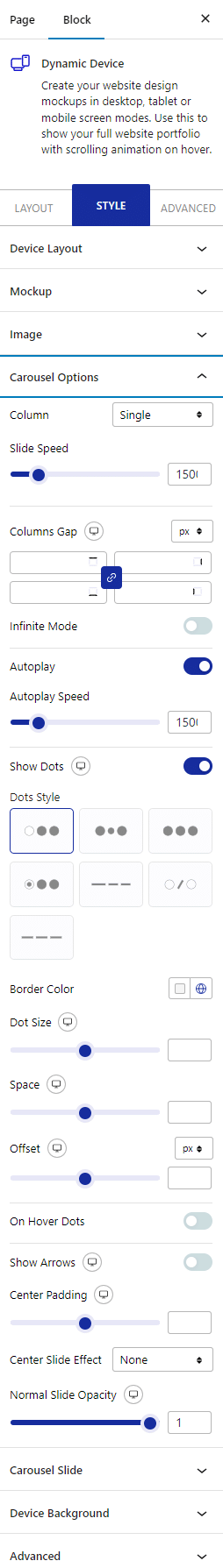 dynamic device style carousel options