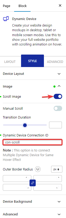 dynamic device style image scroll image device conn id