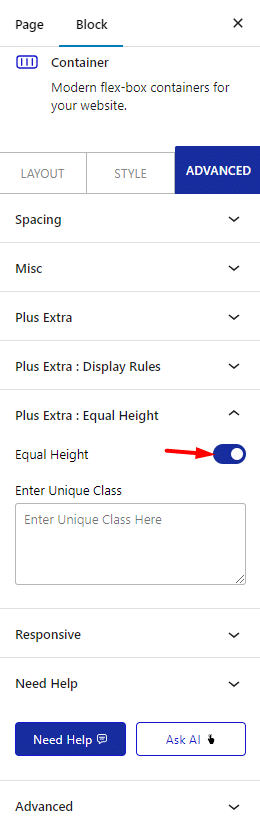 equal column height layout tab