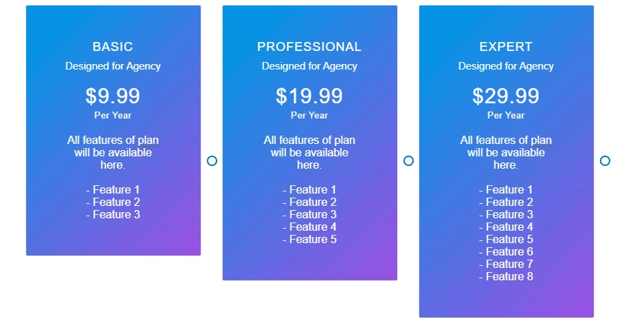 equal column height pricing table block