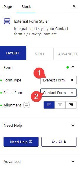 external form styler everest form contact