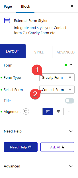 external form styler gravity form contact