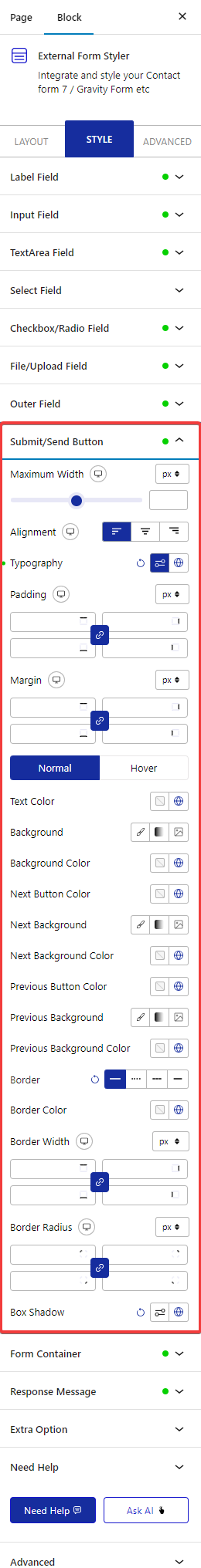 external form styler gravity form submit send button