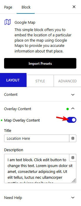 google map layout map overlay content new