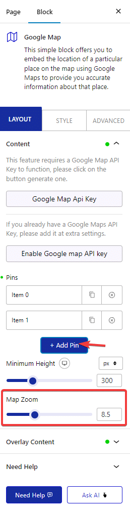 google map layout pin map zoom