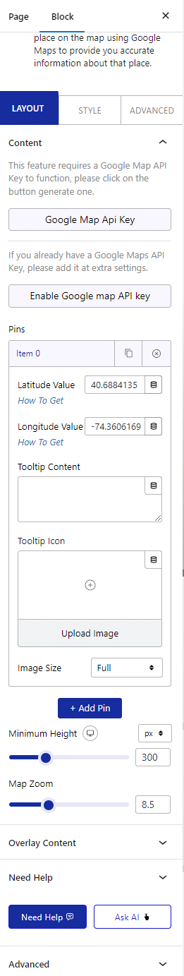 google map layout pin