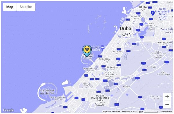 A Google Map with a custom marker image in place of the default pin