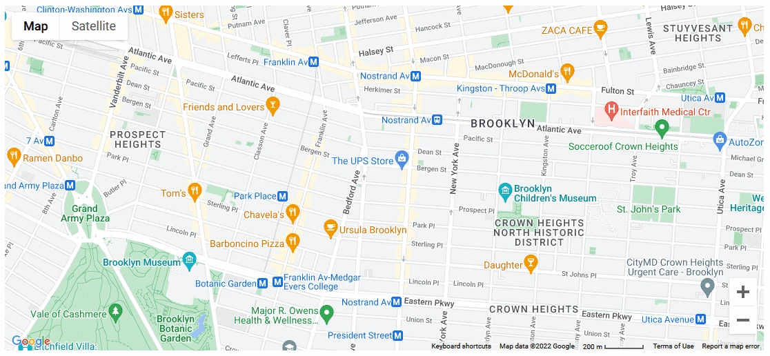 A Google Map with several location pins across a city