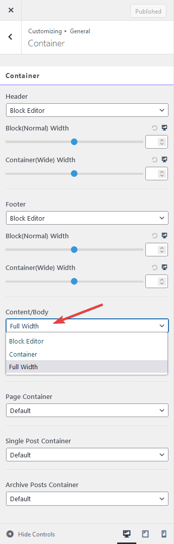 Choosing a full-width blank template for a WordPress page so the header and footer are removed
