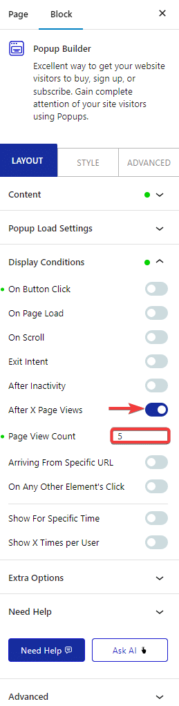 How to trigger a Popup after a Certain Number of Page Views in WordPress? 5 pop up builder content after x page views