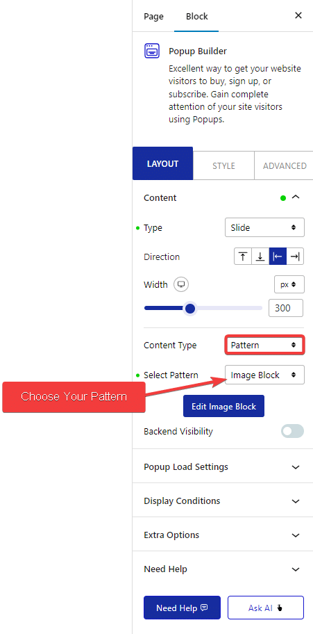 pop up builder content choose pattern 1