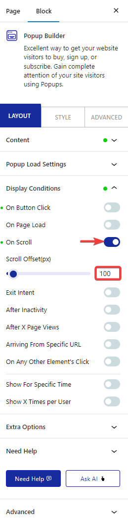 How to show Popup after Page Scroll in WordPress? 5 pop up builder content display condition on scroll