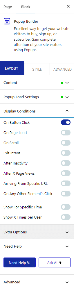 pop up builder display condition